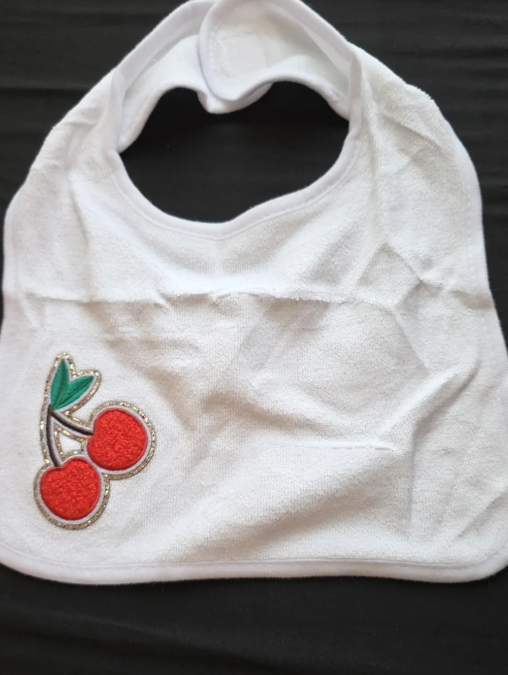 White Baby Bib with Red Cherry Patch 2 Pk